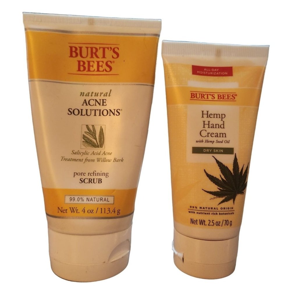 New Seal Burt's Bees Pore Refining Face Scrub & Hemp Hand Cream Bundle